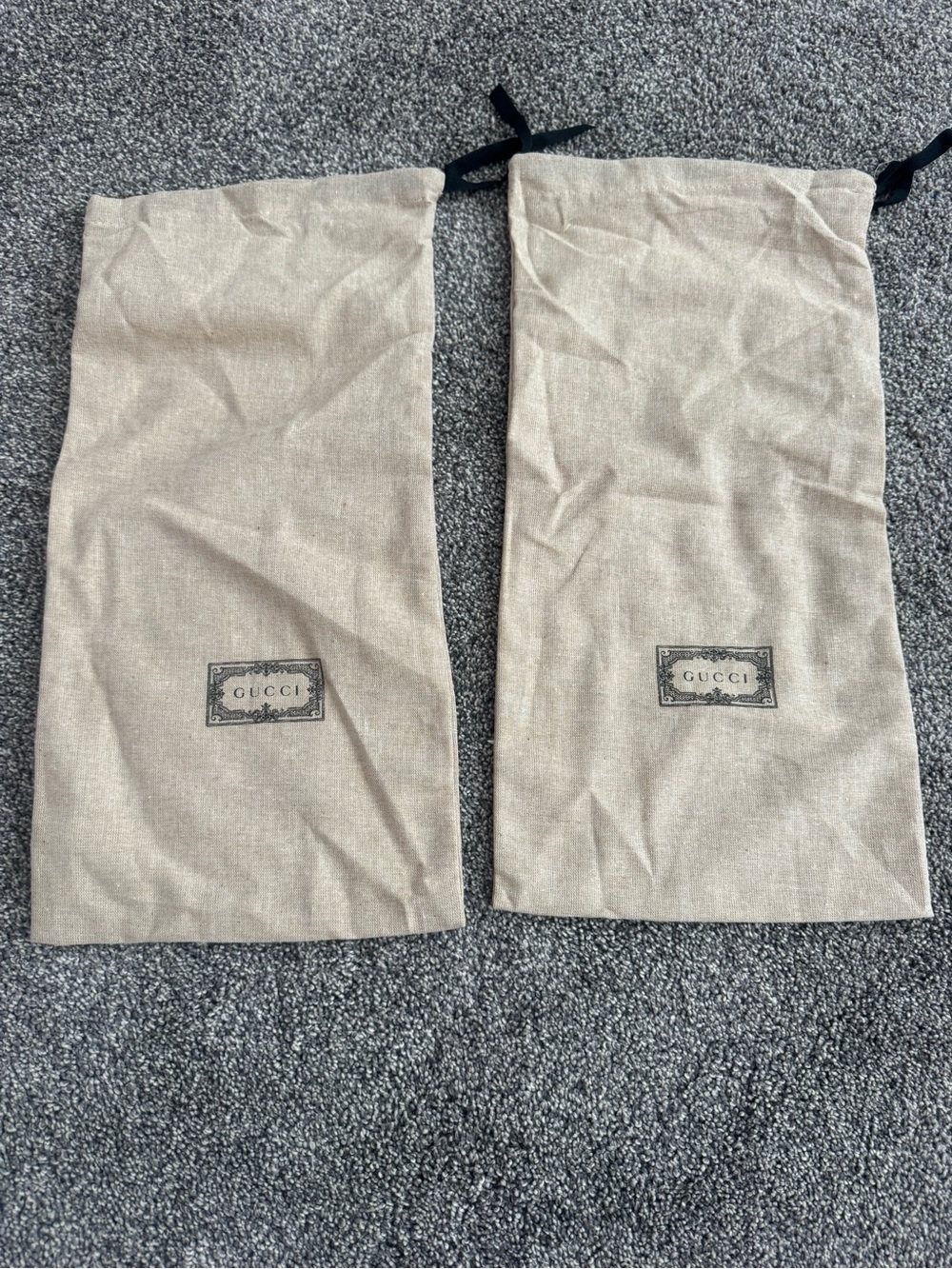 New Gucci Beige Canvas Dust Bags with Black Drawstring - Set of 2